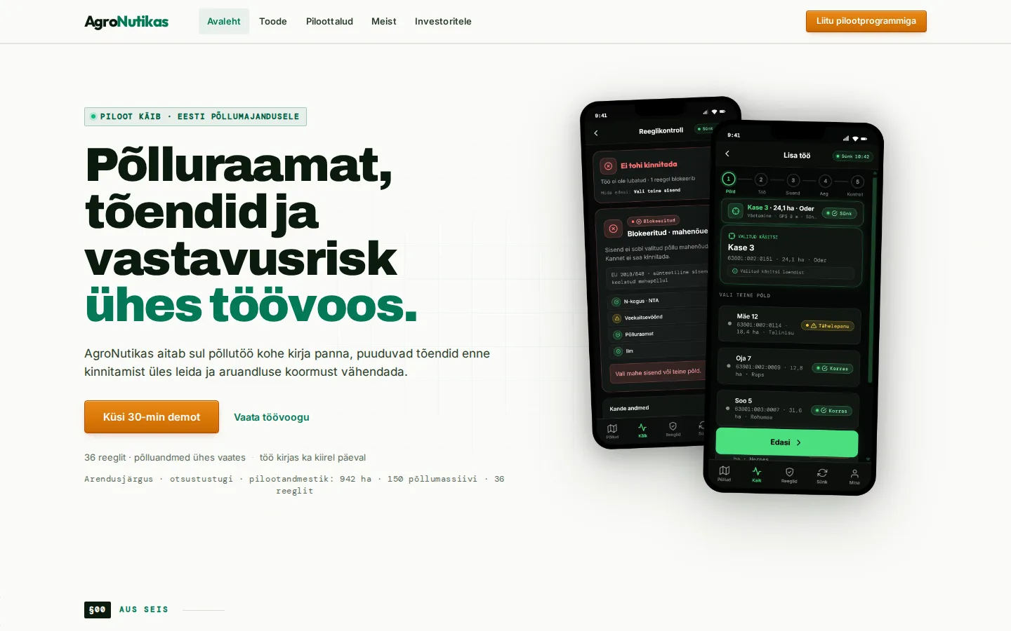 AgroNutikas — field record, evidence and compliance risk in one workflow — Screenshot