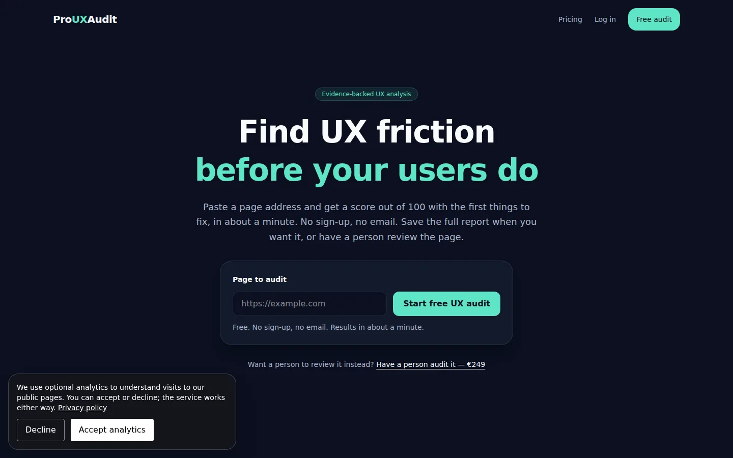 ProUXAudit — find UX friction before your users do — Screenshot